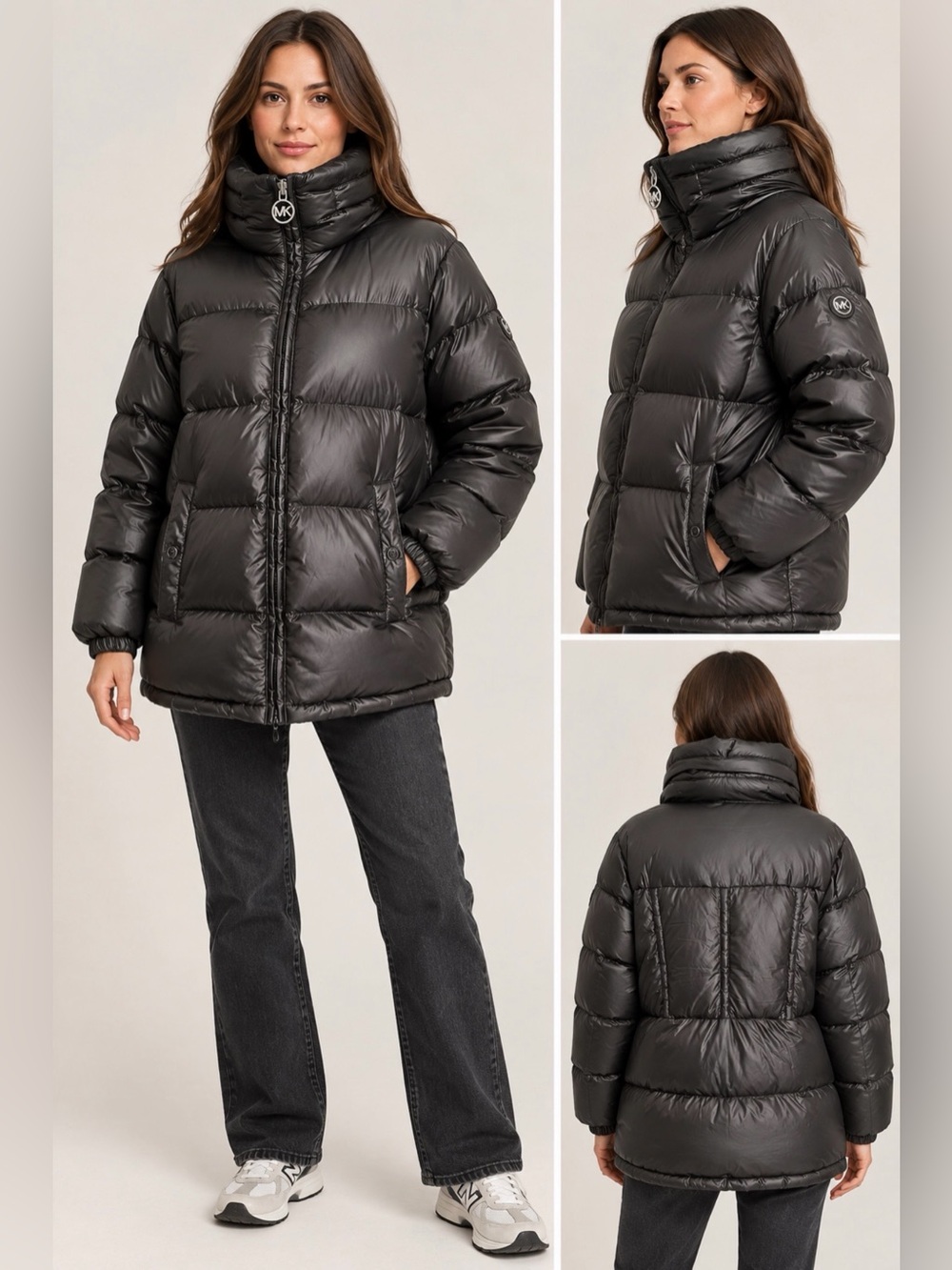 MICHAEL Michael Kors Black Down Puffer Jacket Hidden Hood XL